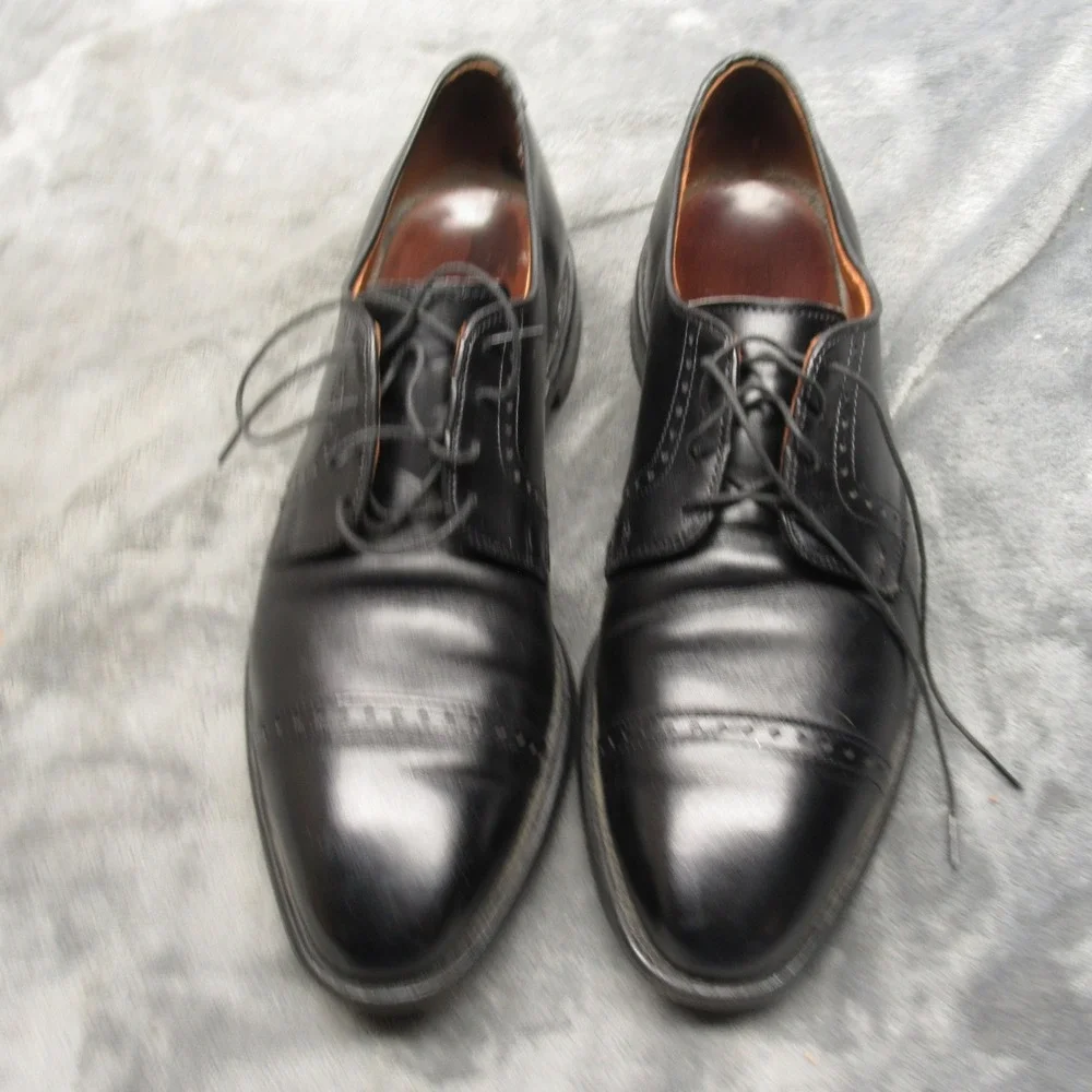 Allen Edmon Clifton Dress Shoes Mens‎ 9.5 D Black Leather Cap Blucher Oxford USA